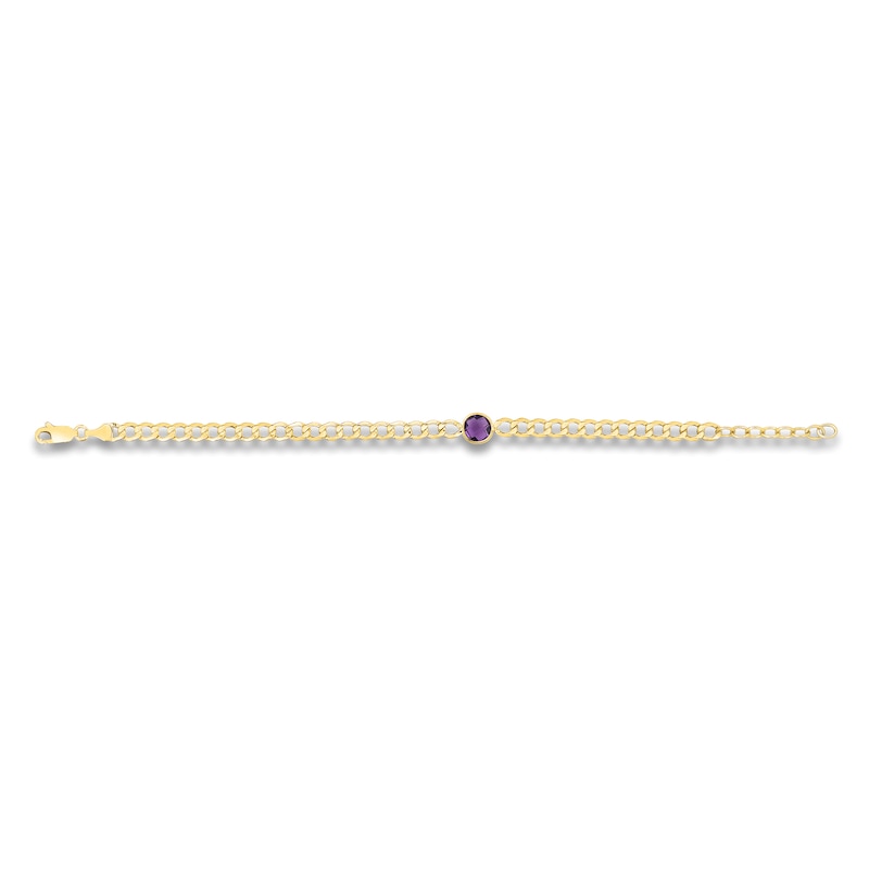 Main Image 3 of Natural Amethyst Bezel-Set Solitaire Chain Bracelet 14K Yellow Gold 7.25"