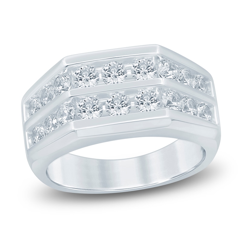 Main Image 1 of Men's Lab-Grown Diamond Two-Row Angled Band 2 ct tw 14K White Gold