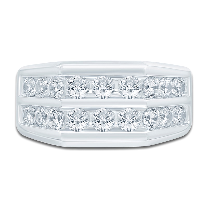 Main Image 3 of Men's Lab-Grown Diamond Two-Row Angled Band 2 ct tw 14K White Gold