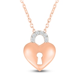 Diamond Heart-Shaped Lock Necklace 1/20 ct tw 10K Rose Gold 18"