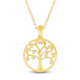 Diamond Tree of Life Circle Necklace 1/20 ct tw 10K Yellow Gold 18"
