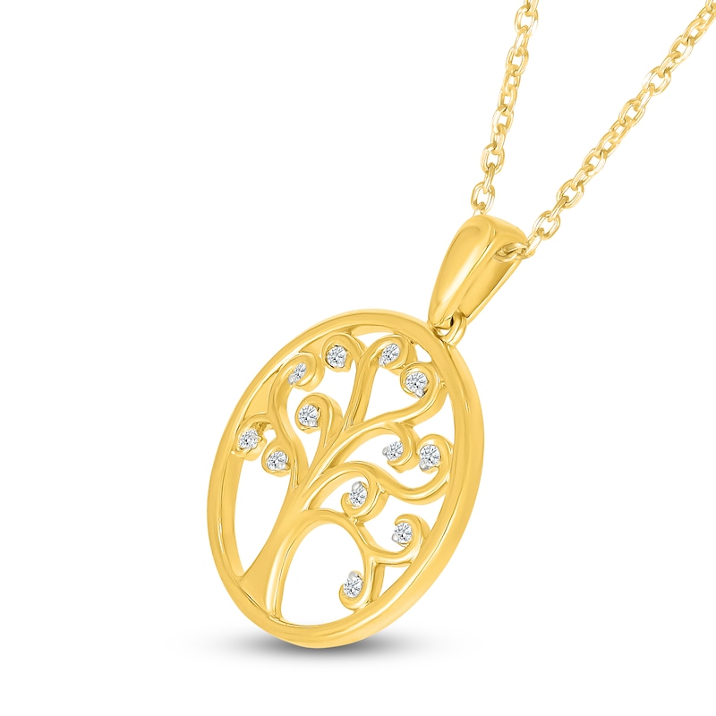 Main Image 2 of Diamond Tree of Life Circle Necklace 1/20 ct tw 10K Yellow Gold 18"