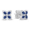 Thumbnail Image 3 of Pear-Shaped Natural Blue Sapphire & Diamond Flower Stud Earrings 1/4 ct tw 10K White Gold