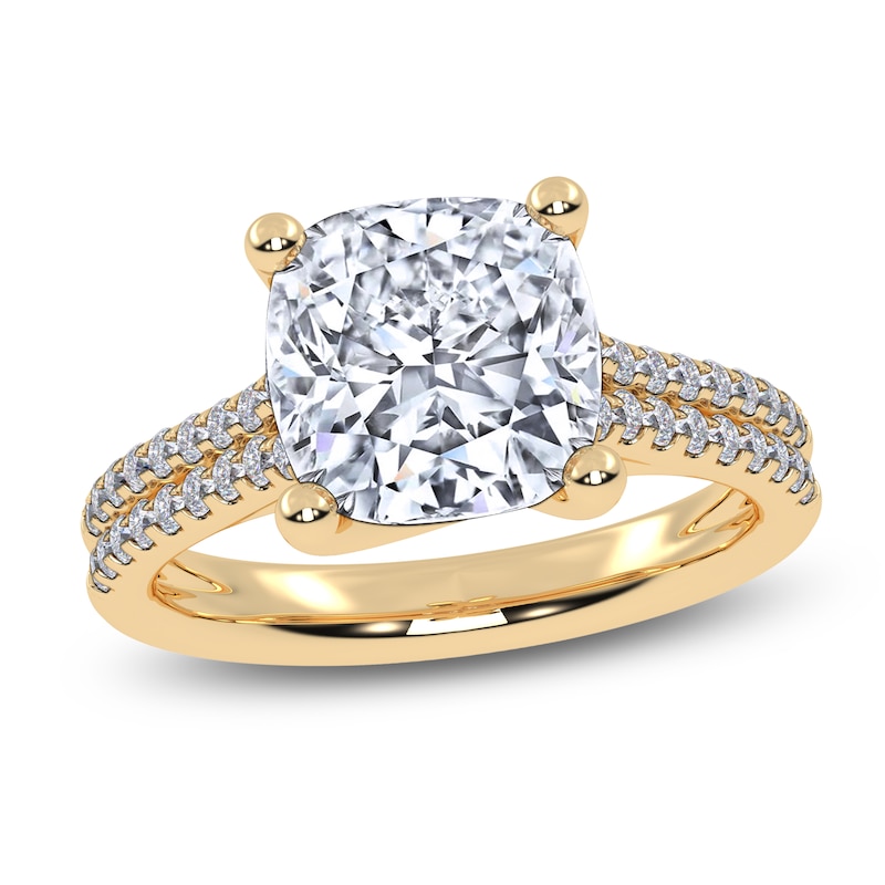 Main Image 1 of Cushion-Cut Lab-Grown Diamond Engagement Ring 3-1/4 ct tw 14K Yellow Gold