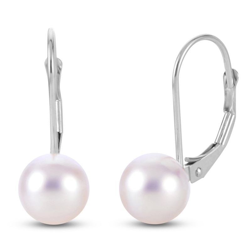 Main Image 1 of Akoya Cultured Pearl Drop Earrings 14K White Gold 7-7.5mm