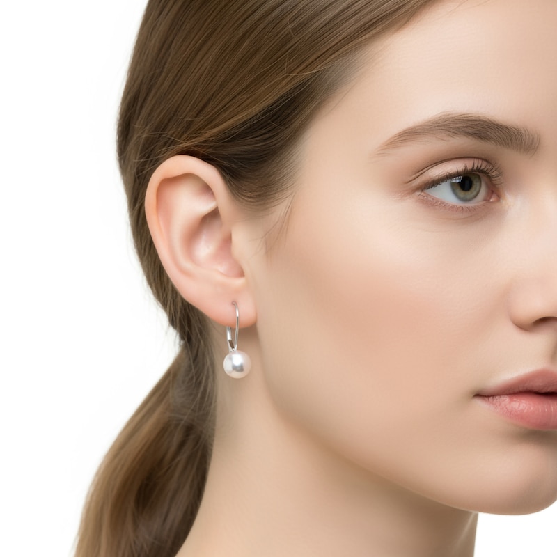 Main Image 2 of Akoya Cultured Pearl Drop Earrings 14K White Gold 7-7.5mm