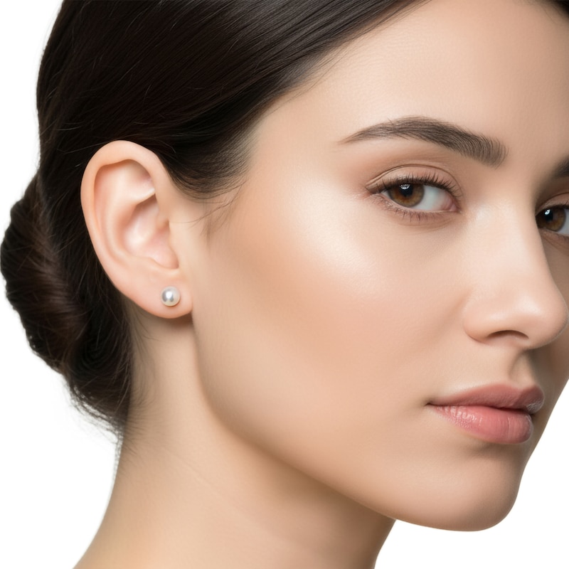 Main Image 3 of Akoya Cultured Pearl Stud Earrings 14K White Gold 7.5-8mm
