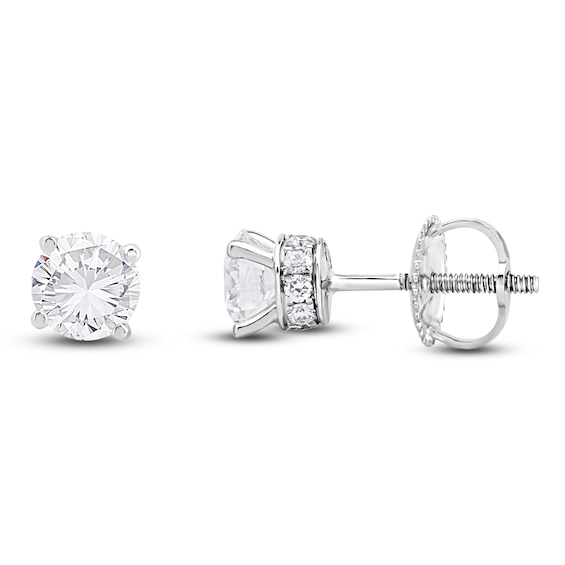 Storied Diamond Sands of Eternity Round-Cut Solitaire Hidden Halo Stud Earrings 1-1/5 ct tw Platinum (VS2/H)