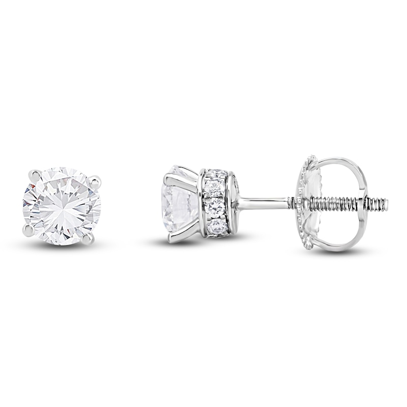 Main Image 1 of Storied Diamond Sands of Eternity Round-Cut Solitaire Hidden Halo Stud Earrings 1-1/5 ct tw Platinum (VS2/H)