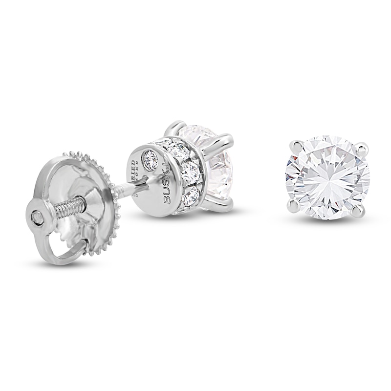 Main Image 2 of Storied Diamond Sands of Eternity Round-Cut Solitaire Hidden Halo Stud Earrings 1-1/5 ct tw Platinum (VS2/H)