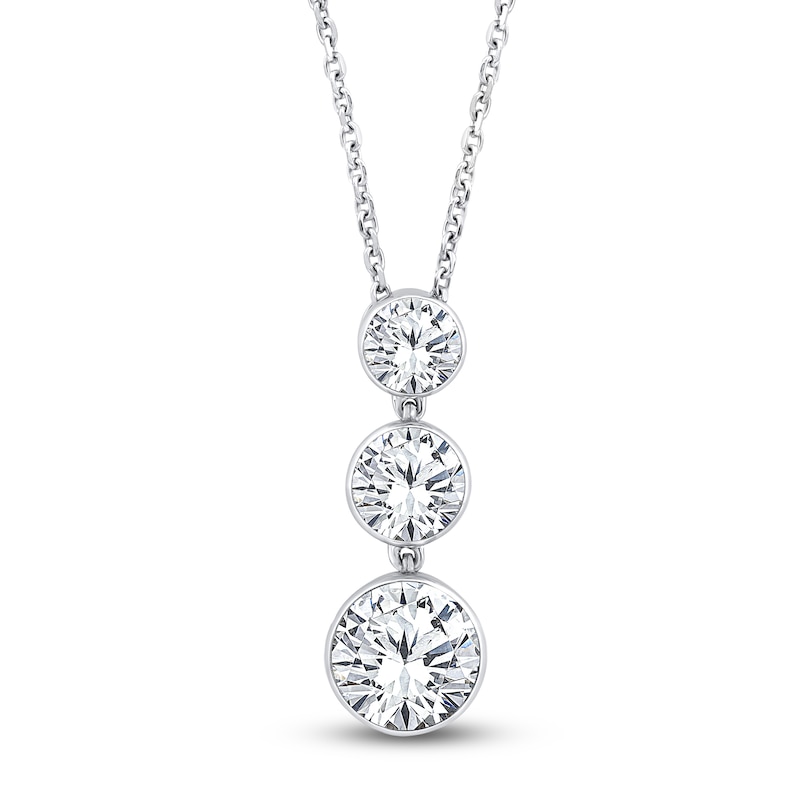 Main Image 1 of Lab-Grown Diamond Bezel-Set Three-Stone Necklace 1-1/2 ct tw 14K White Gold 18"