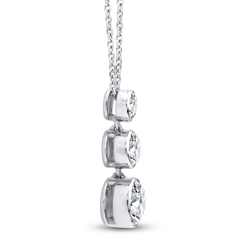 Main Image 2 of Lab-Grown Diamond Bezel-Set Three-Stone Necklace 1-1/2 ct tw 14K White Gold 18"