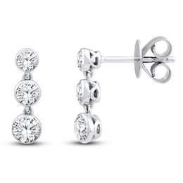 Lab-Grown Diamond Bezel-Set Three-Stone Dangle Earrings 1 ct tw 14K White Gold