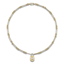 Shy ICON Lumeria Baguette & Round-Cut Multi-Diamond Lock Necklace 1/5 ct tw 14K Two-Tone Gold 18"