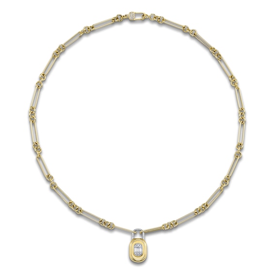 Shy ICON Lumeria Baguette & Round-Cut Multi-Diamond Lock Necklace 1/5 ct tw 14K Two-Tone Gold 18" B22001576V3