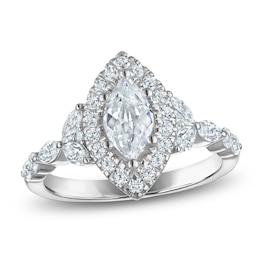 Brilliant Moments Certified Marquise-Cut Halo Engagement Ring 1-1/2 ct tw 14K White Gold