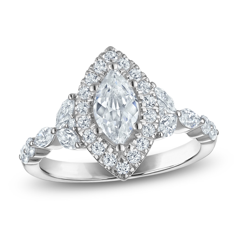 Main Image 1 of Brilliant Moments Certified Marquise-Cut Halo Engagement Ring 1-1/2 ct tw 14K White Gold