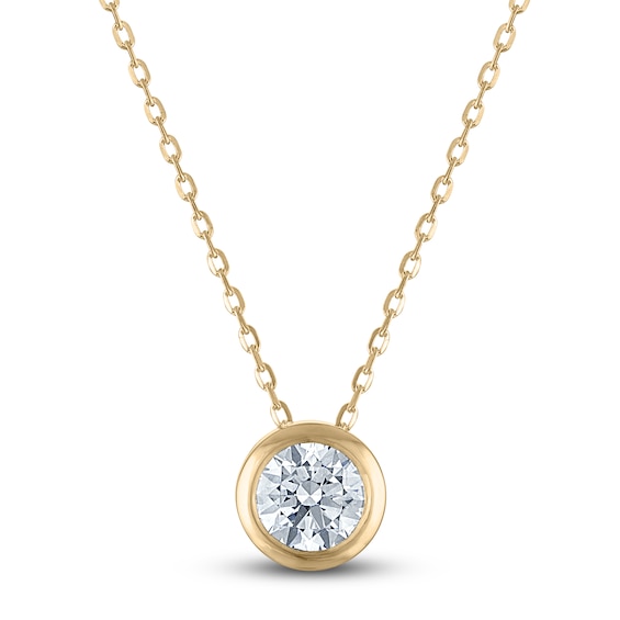 Certified Diamond BezelSet Solitaire Necklace 12 ct tw 14K Yellow Gold 18 I1I