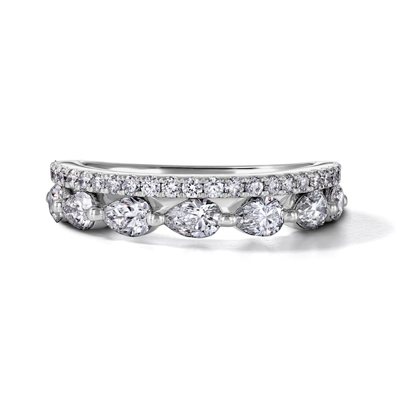 Certified Pear-Shaped & Round-Cut Diamond Two-Row Anniversary Ring 1-1/4 ct tw 14K White Gold