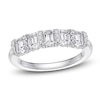 Thumbnail Image 1 of Certified Emerald & Round-Cut Diamond Scalloped-Edge Anniversary Ring 1 ct tw 14K White Gold