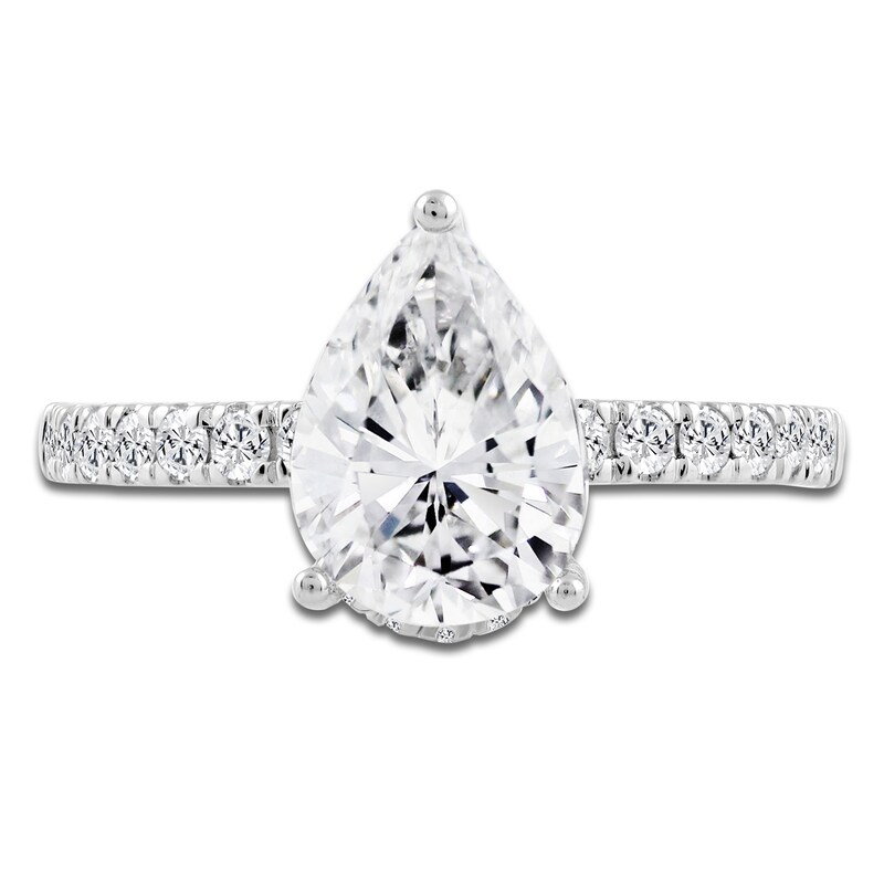 Main Image 3 of Pear-Shaped Lab-Grown Diamond Hidden Halo Engagement Ring 2-1/2 ct tw 14K White Gold