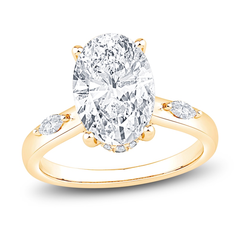 Main Image 1 of Oval-Cut Lab-Grown Diamond Hidden Halo Engagement Ring 3-1/3 ct tw 14K Yellow Gold
