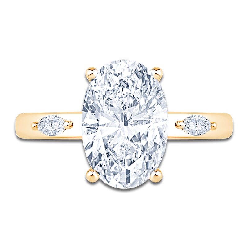 Main Image 3 of Oval-Cut Lab-Grown Diamond Hidden Halo Engagement Ring 3-1/3 ct tw 14K Yellow Gold