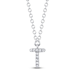 Shy Creation Diamond Accent Initial "T" Necklace 14K White Gold 18" SC55007903-T