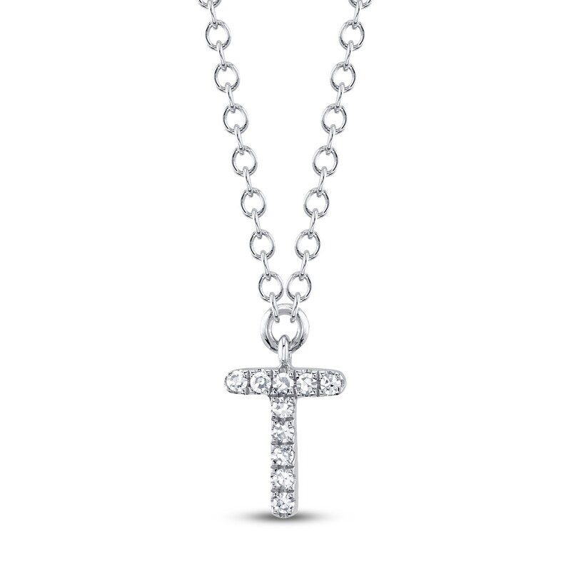 Main Image 1 of Shy Creation Diamond Accent Initial "T" Necklace 14K White Gold 18" SC55007903-T