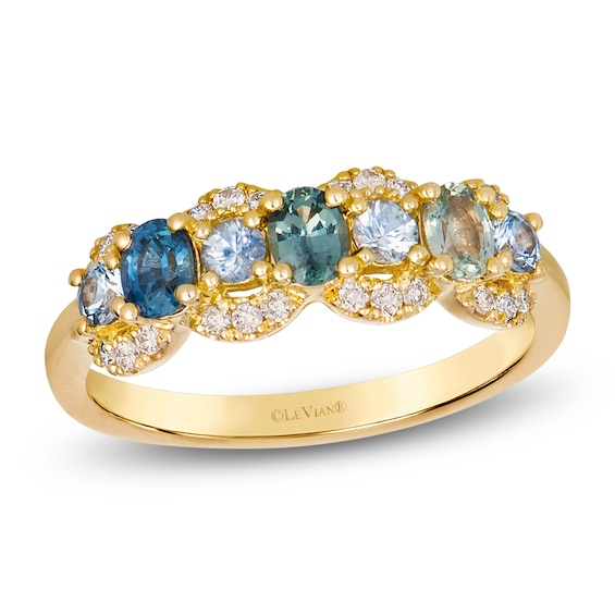 Le Vian Montana Sapphire Ombré Oval-Cut Halo Ring 1/6 ct tw Diamonds 14K Honey Gold