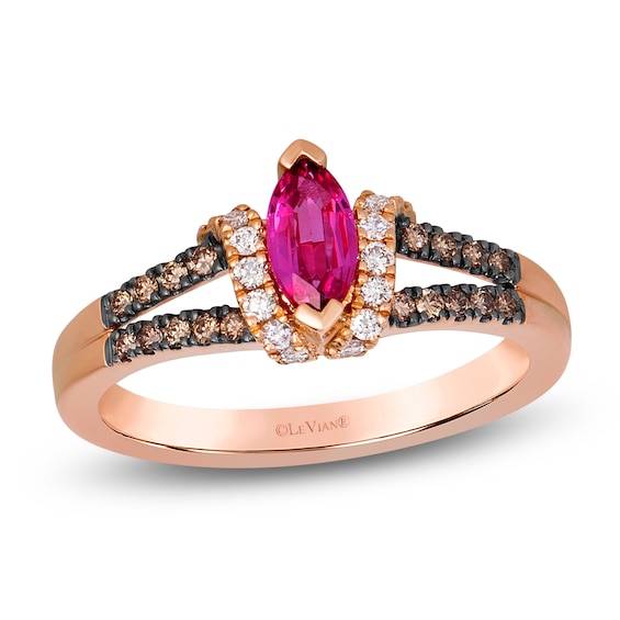 Le Vian Marquise-Cut Natural Ruby Ring 1/4 ct tw Diamonds 14K Strawberry Gold