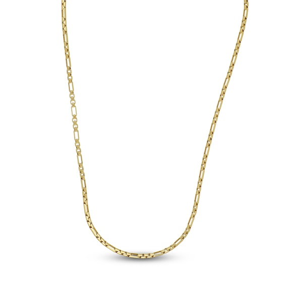 Alternating Box Chain Necklace 3mm Hollow 14K Yellow Gold 24"