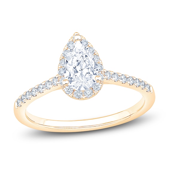 Certified Pear-Shaped Lab-Grown Diamond Halo Engagement Ring 3/4 ct tw 14K Yellow Gold