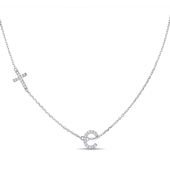 1/8 ct tw Diamond Initial Cross Necklace (1 Initial)