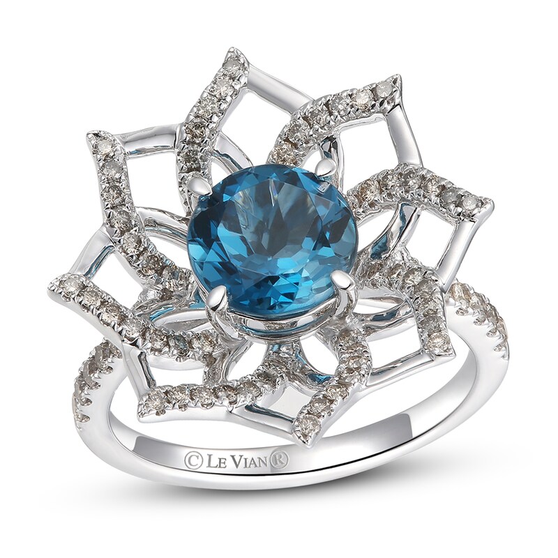 Le Vian Creme Brulee Natural Blue Topaz Ring 1/2 ct tw Diamonds 14K Vanilla Gold