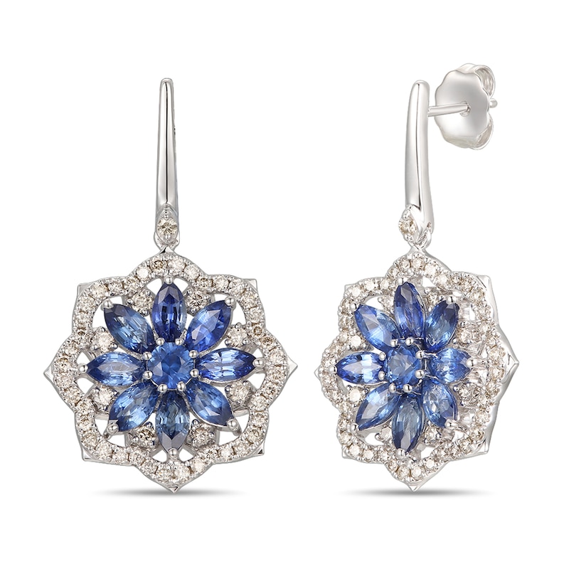 Main Image 1 of Le Vian Creme Brulee Natural Blue Sapphire Earrings 3/4 ct tw Diamonds 14K Vanilla Gold