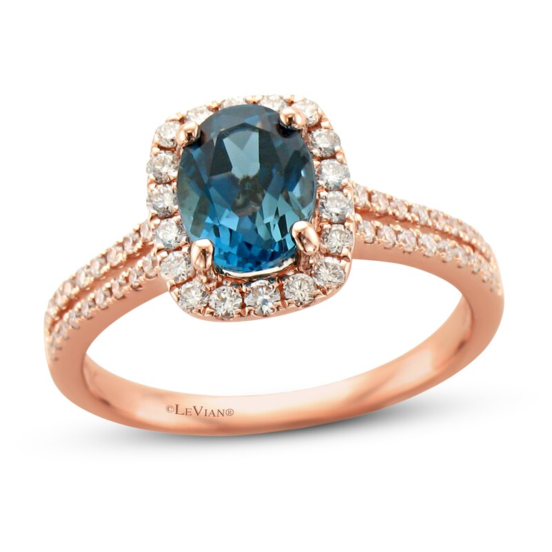 Main Image 1 of Le Vian Natural Blue Topaz Ring 3/8 ct tw Diamonds 14K Strawberry Gold