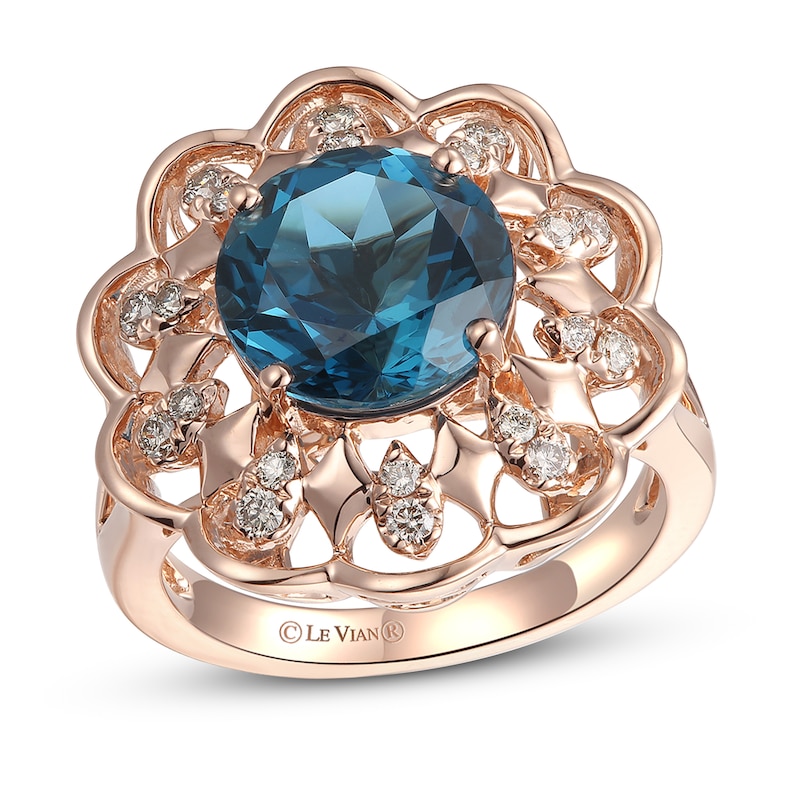 Le Vian Creme Brulee Natural Blue Topaz Ring 1/4 ct tw Diamonds 14K Strawberry Gold