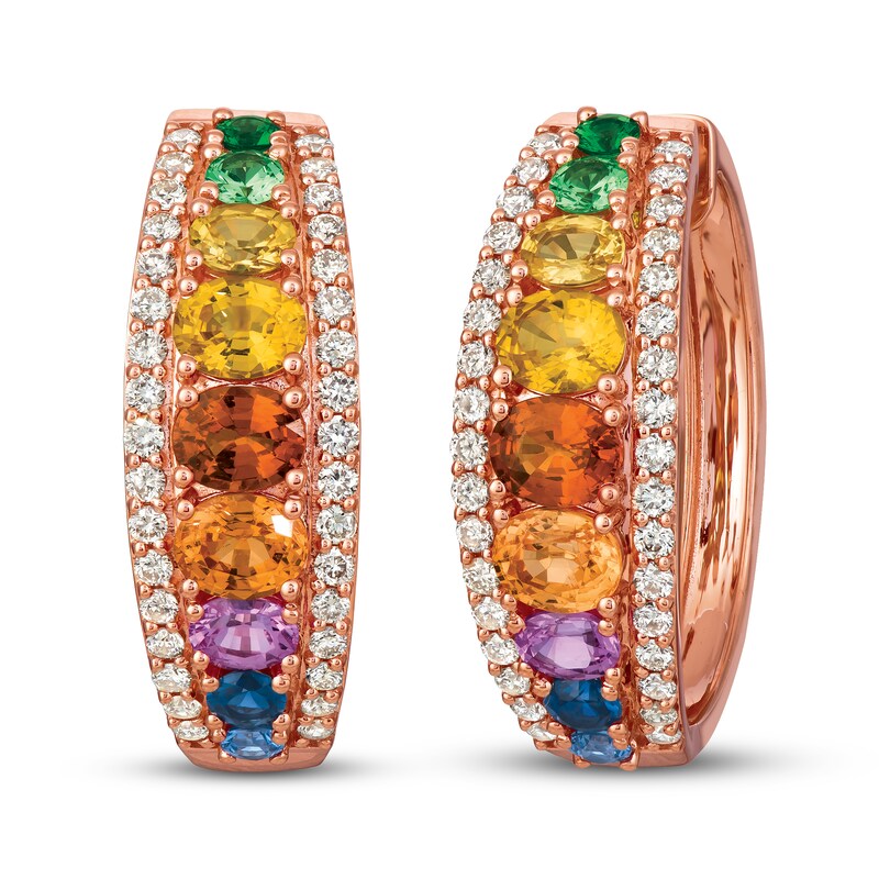 Main Image 1 of Le Vian Creme Brulee Multi-Gemstone Hoop Earrings 1 ct tw Diamonds 14K Strawberry Gold