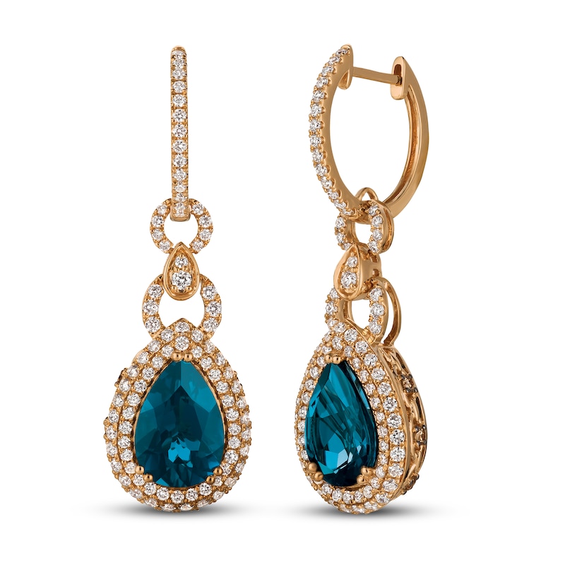 Main Image 1 of Le Vian Natural Blue Topaz Earrings 1-3/4 ct tw Diamonds 18K Strawberry Gold