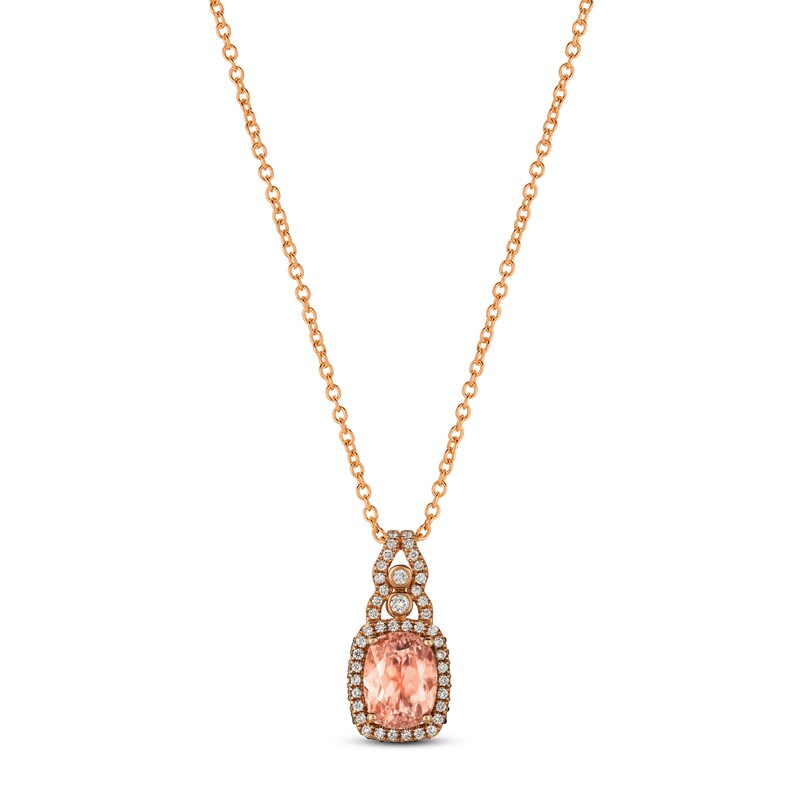 Main Image 1 of Le Vian Creme Brulee Morganite Necklace 1/2 ct tw Diamonds 18K Strawberry Gold 18"