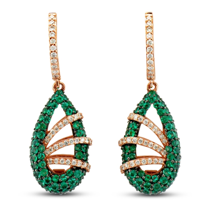 Main Image 1 of Le Vian Natural Emerald Earrings 1/3 ct tw Diamonds 14K Strawberry Gold