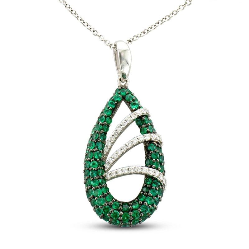 Main Image 1 of Le Vian Natural Emerald Necklace 1/8 ct tw Diamonds 14K Vanilla Gold