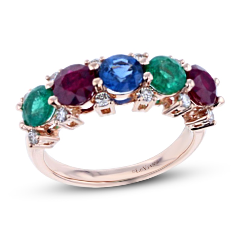 Le Vian Natural Ruby/Sapphire/Emerald Ring 1/4 ct tw Diamonds 14K Strawberry Gold