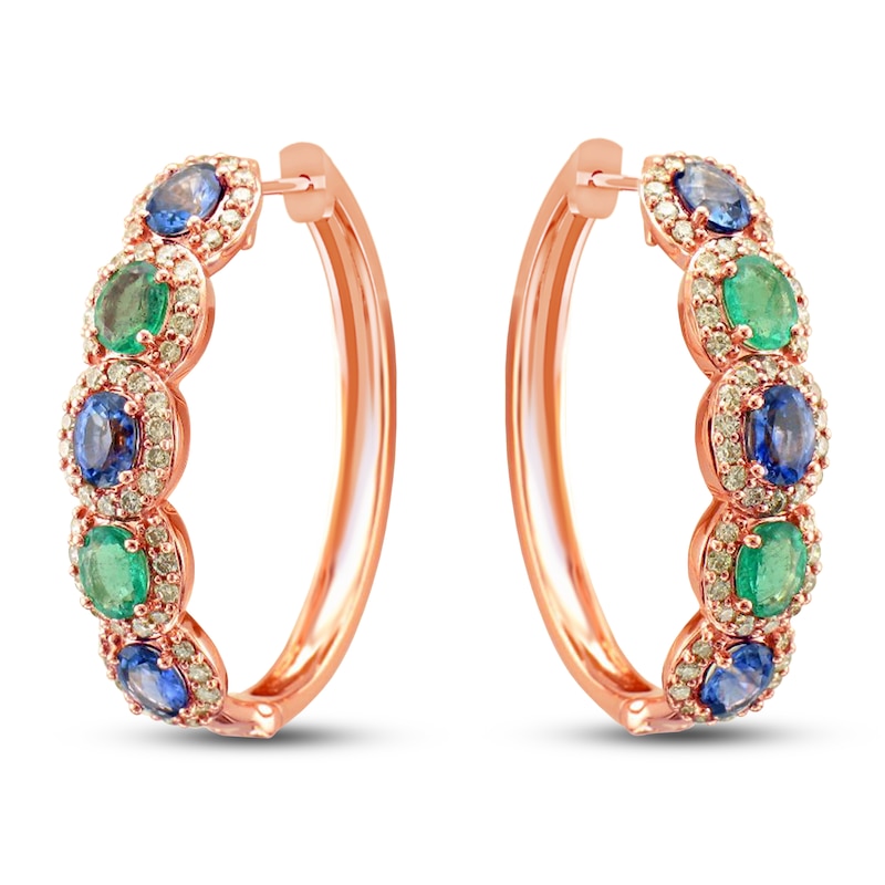 Le Vian Natural Sapphire/Emerald Earrings 1 ct tw Diamonds 14K Strawberry Gold