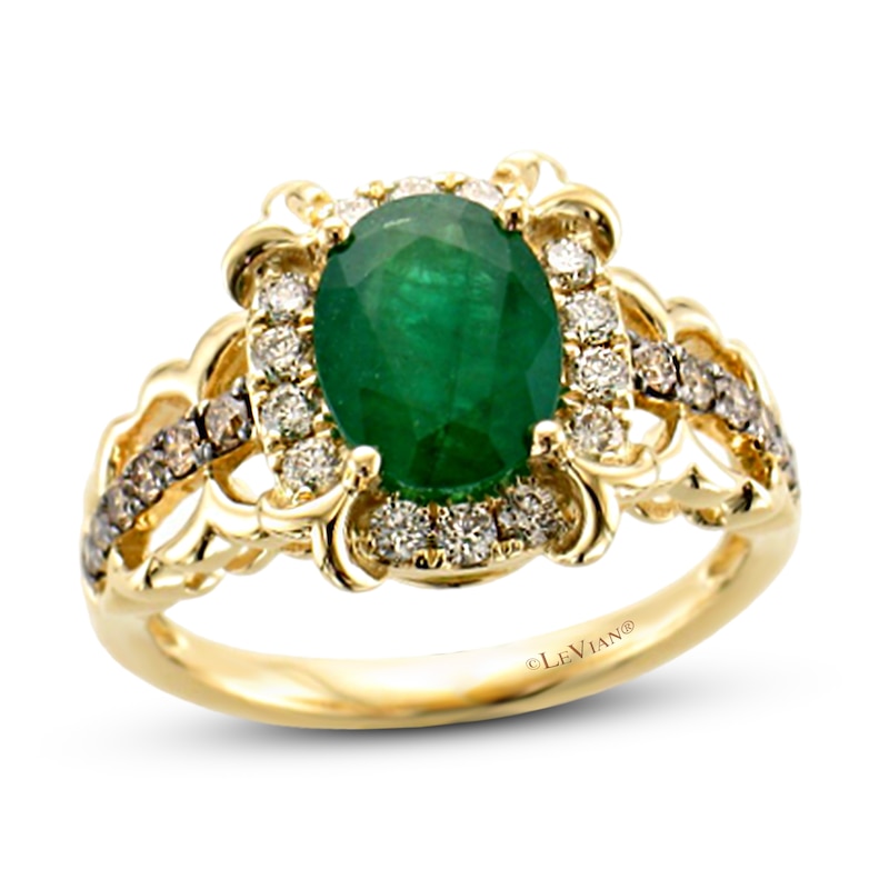 Main Image 1 of Le Vian Natural Emerald Ring 1/2 ct tw Diamonds 14K Honey Gold