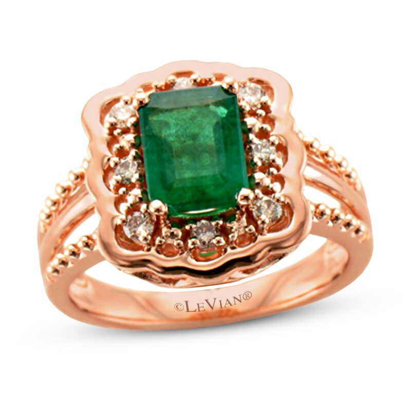 Main Image 1 of Le Vian Natural Emerald Ring 1/5 ct tw Diamonds 14K Strawberry Gold