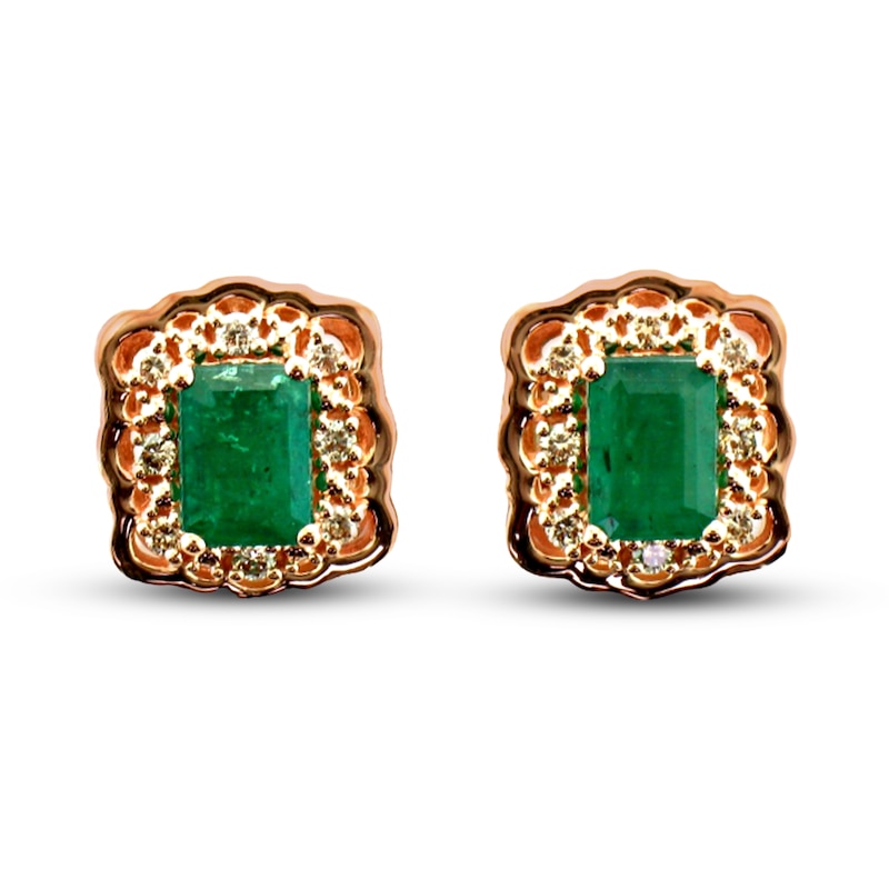 Main Image 1 of Le Vian Natural Emerald Earrings 1/4 ct tw Diamonds 14K Strawberry Gold