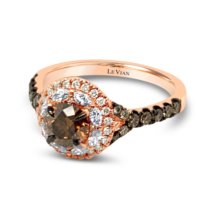 Main Image 1 of Le Vian Chocolate Diamond Ring 1-1/3 ct tw Round 14K Strawberry Gold