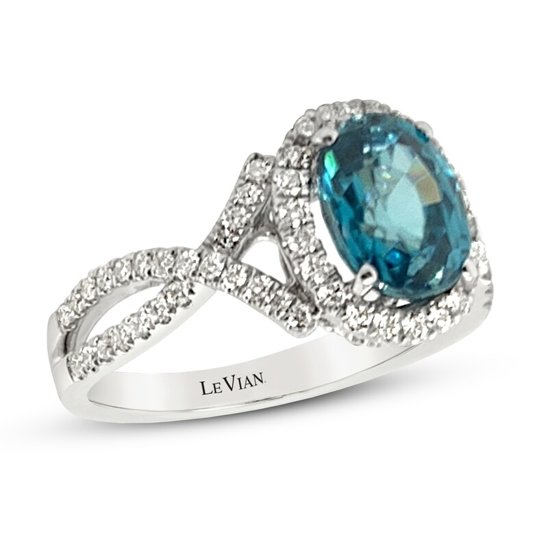 Main Image 1 of Le Vian Natural Blue Zircon Ring 1/2 ct tw Diamonds 18K Vanilla Gold
